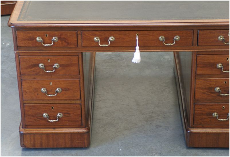 1013 Antique Victorian Mahogany 18 Drawer Partners Desk (7)